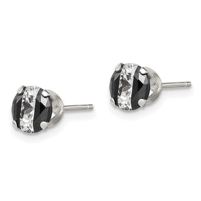 Sterling Silver Black & White Round CZ Snap-in Set Stud Earrings, 6 x 6mm