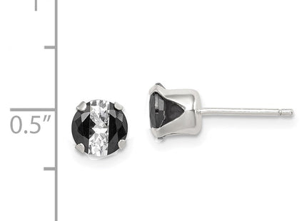 Sterling Silver Black & White Round CZ Snap-in Set Stud Earrings (Style QE9111)