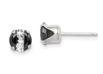 Sterling Silver Black & White Round CZ Snap-in Set Stud Earrings (Style QE9111)