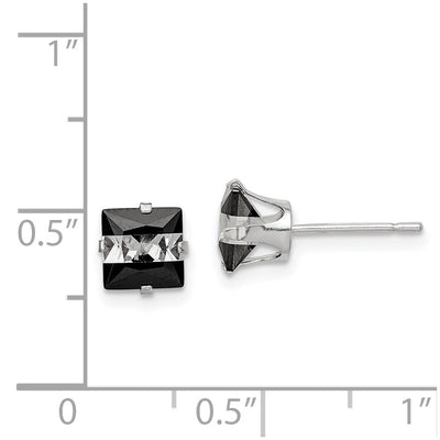 Sterling Silver Black & White Square CZ Snap-in Set Stud Earrings