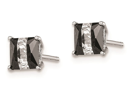 Sterling Silver RH-plated Black & White Square CZ Stud Earrings