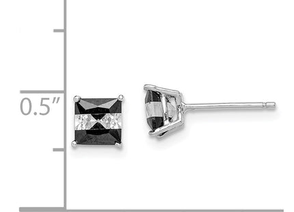 Sterling Silver RH-plated Black & White Square CZ Stud Earrings