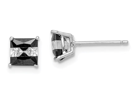 Sterling Silver RH-plated Black & White Square CZ Stud Earrings
