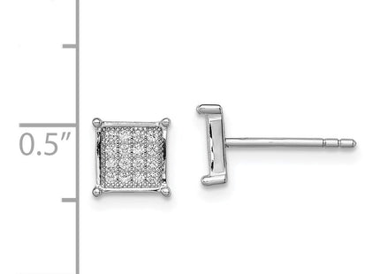 Sterling Silver Rhodium-plated Polished Pav CZ Square Post Earrings (Style QE9116)