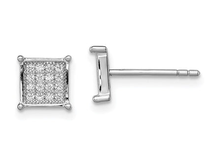 Sterling Silver Rhodium-plated Polished Pav CZ Square Post Earrings (Style QE9116)