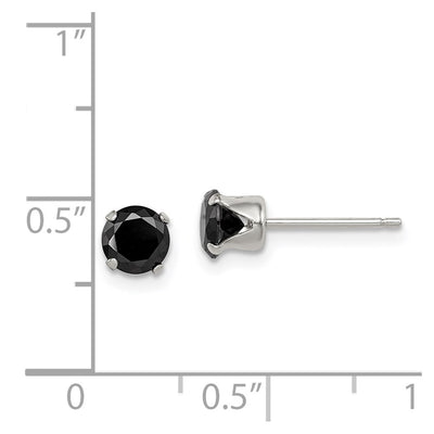 Sterling Silver Polished Black Round CZ Snap-in Set Stud Earrings