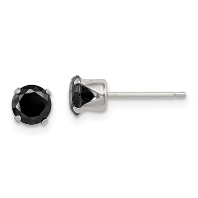 Sterling Silver Polished Black Round CZ Snap-in Set Stud Earrings