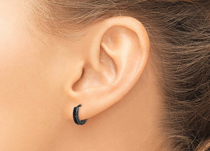 Sterling Silver Black RH-plated Black CZ Hinged Round Hoop Earrings (Style QE9262)