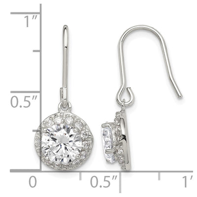Sterling Silver Rhodium-plated Polished Round CZ Halo Dangle Earrings, 24 x 11mm