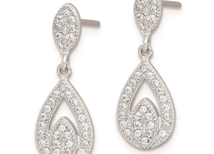 Sterling Silver Rhodium-plated CZ Pav Pear Dangle Post Earrings (Style QE9284)