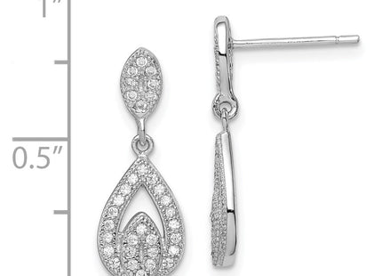 Sterling Silver Rhodium-plated CZ Pav Pear Dangle Post Earrings (Style QE9284)