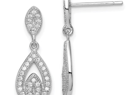 Sterling Silver Rhodium-plated CZ Pav Pear Dangle Post Earrings (Style QE9284)