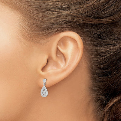 Sterling Silver Rhodium-plated CZ Pavé Pear Dangle Post Earrings, 18 x 8mm