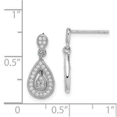 Sterling Silver Rhodium-plated CZ Pavé Pear Dangle Post Earrings, 18 x 8mm