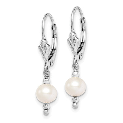 Sterling Silver Rhodium-plated White Semi-Round Freshwater Cultured Pearl Leverback Dangle Earrings, 28 x 6 to 7mm