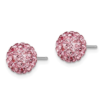 Sterling Silver Rhodium-plated Pink Czech Crystal Post Earrings