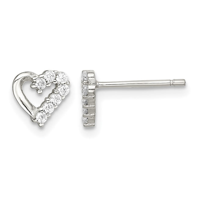 Sterling Silver Rhodium-plated CZ Heart Post Earrings, 7 x 7mm