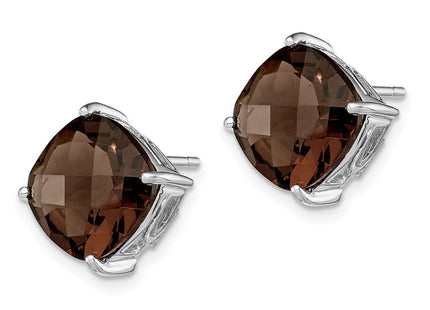 Sterling Silver Rhodium-plated Smoky Quartz Earrings (Style QE9808SQ)
