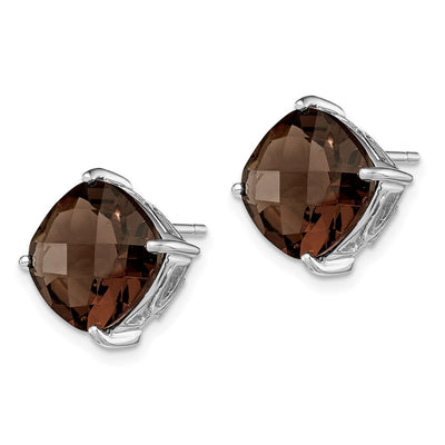 Sterling Silver Rhodium-plated Smoky Quartz Earrings, 13 x 13mm
