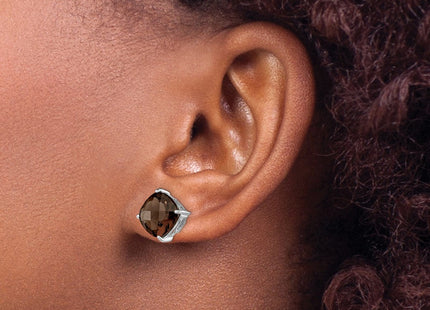Sterling Silver Rhodium-plated Smoky Quartz Earrings (Style QE9808SQ)