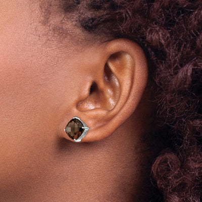 Sterling Silver Rhodium-plated Smoky Quartz Earrings, 13 x 13mm
