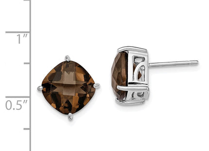 Sterling Silver Rhodium-plated Smoky Quartz Earrings (Style QE9808SQ)