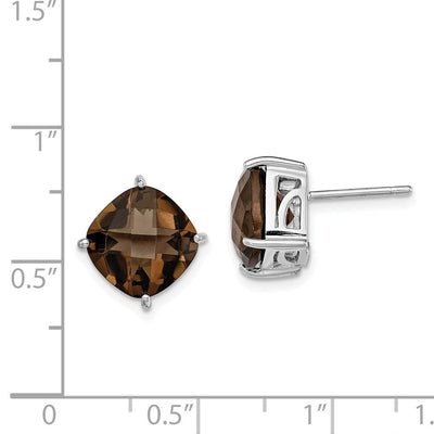 Sterling Silver Rhodium-plated Smoky Quartz Earrings, 13 x 13mm