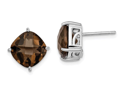 Sterling Silver Rhodium-plated Smoky Quartz Earrings (Style QE9808SQ)