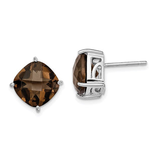 Sterling Silver Rhodium-plated Smoky Quartz Earrings (Style QE9808SQ)