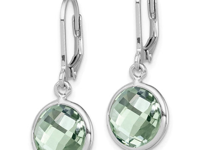 Sterling Silver Rhodium-plated Green Quartz Earrings (Style QE9818AG)