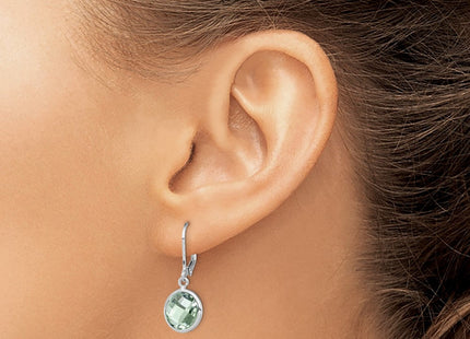 Sterling Silver Rhodium-plated Green Quartz Earrings (Style QE9818AG)