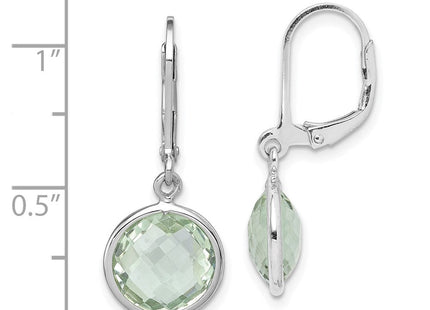 Sterling Silver Rhodium-plated Green Quartz Earrings (Style QE9818AG)
