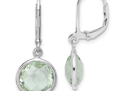 Sterling Silver Rhodium-plated Green Quartz Earrings (Style QE9818AG)