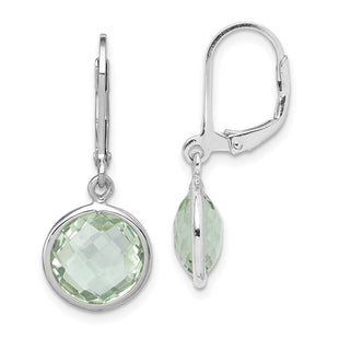 Sterling Silver Rhodium-plated Green Quartz Earrings (Style QE9818AG)