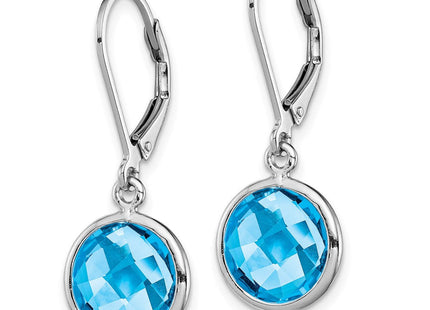 Sterling Silver Rhodium-plated Blue Topaz Earrings (Style QE9818BT)