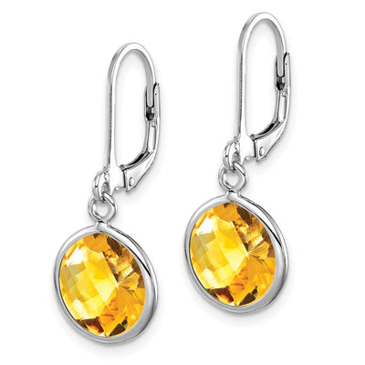Sterling Silver Rhodium-plated Citrine Earrings, 28 x 11mm