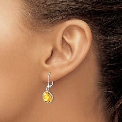 Sterling Silver Rhodium-plated Citrine Earrings, 28 x 11mm