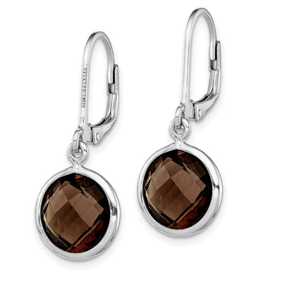 Sterling Silver Rhodium-plated Smoky Quartz Earrings, 28 x 11mm