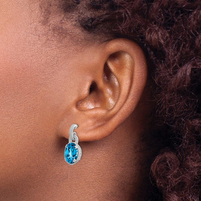 Sterling Silver Rhodium-plated Blue Topaz Earrings, 20 x 9mm