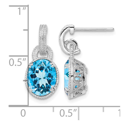 Sterling Silver Rhodium-plated Blue Topaz Earrings, 20 x 9mm