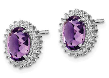 Sterling Silver Rhodium-plated Amethyst and Diamond Earrings (Style QE9848AM)