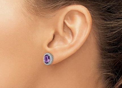 Sterling Silver Rhodium-plated Amethyst and Diamond Earrings (Style QE9848AM)