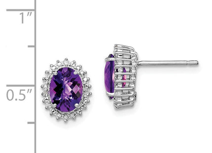 Sterling Silver Rhodium-plated Amethyst and Diamond Earrings (Style QE9848AM)