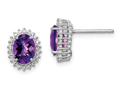 Sterling Silver Rhodium-plated Amethyst and Diamond Earrings (Style QE9848AM)