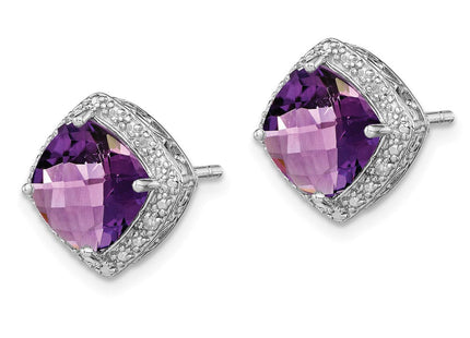 Sterling Silver Rhodium-plated Amethyst and Diamond Earrings (Style QE9850AM)