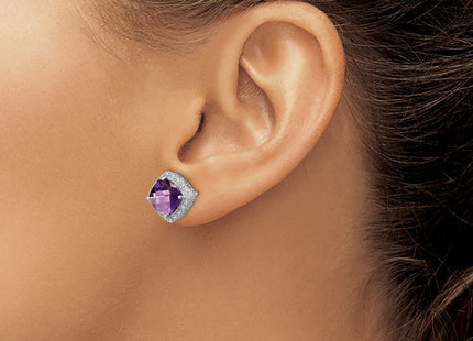 Sterling Silver Rhodium-plated Amethyst and Diamond Earrings (Style QE9850AM)