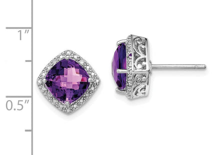 Sterling Silver Rhodium-plated Amethyst and Diamond Earrings (Style QE9850AM)