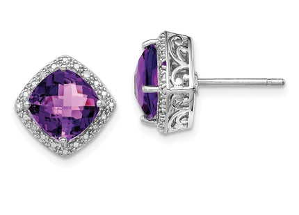 Sterling Silver Rhodium-plated Amethyst and Diamond Earrings (Style QE9850AM)