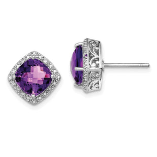 Sterling Silver Rhodium-plated Amethyst and Diamond Earrings (Style QE9850AM)