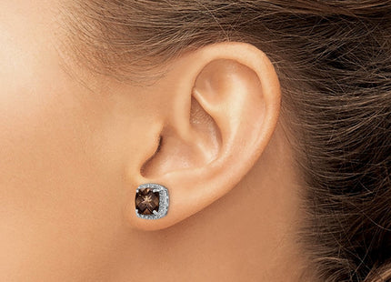 Sterling Silver Rhodium-plated Smoky Quartz and Diamond Earrings (Style QE9850SQ)